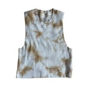 Aerie Rebel Cropped Tan White Ribbed Tank Women's Size Medium Tank Top